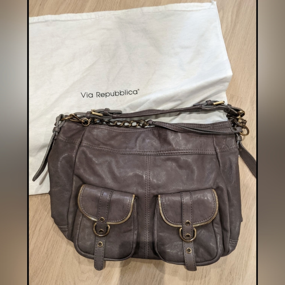 Via Repubblica grey leather tote purse